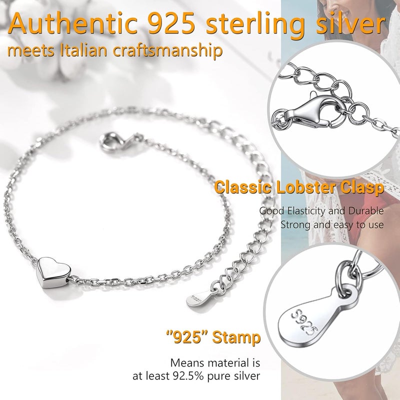 PROSILVER 925 Sterling Silver Ankle Bracelets For Women, Stylish Chain Anklets, Summer Beach Jewelry, 8.6-10.6 Inch Adjustable, Come with Box - Image 4