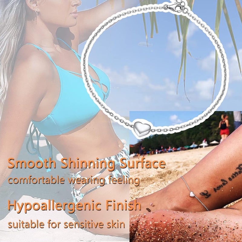 PROSILVER 925 Sterling Silver Ankle Bracelets For Women, Stylish Chain Anklets, Summer Beach Jewelry, 8.6-10.6 Inch Adjustable, Come with Box - Image 5