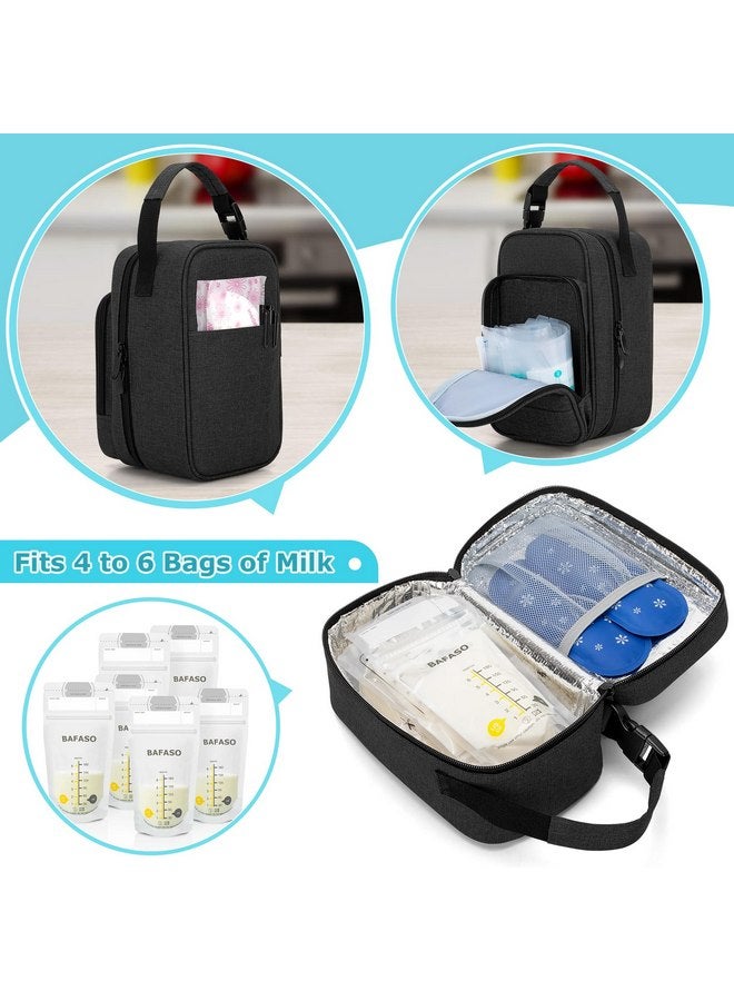 BAFASO BAFASO Insulated Breastmilk Cooler Bag with 4 Gel Ice Packs, Breastmilk Cooler Fits 6 Bags of Breastmilk, Black  - Image 2