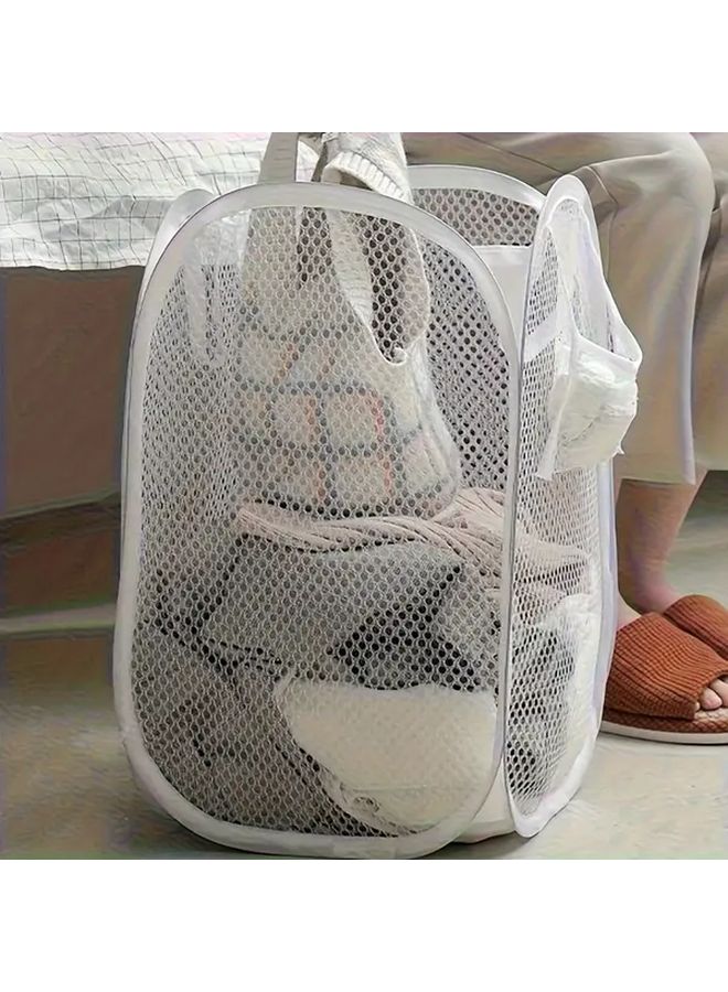 2 Pack Black Pop Up Foldable Laundry Basket With Handle Square Plastic Mesh Storage - Image 2