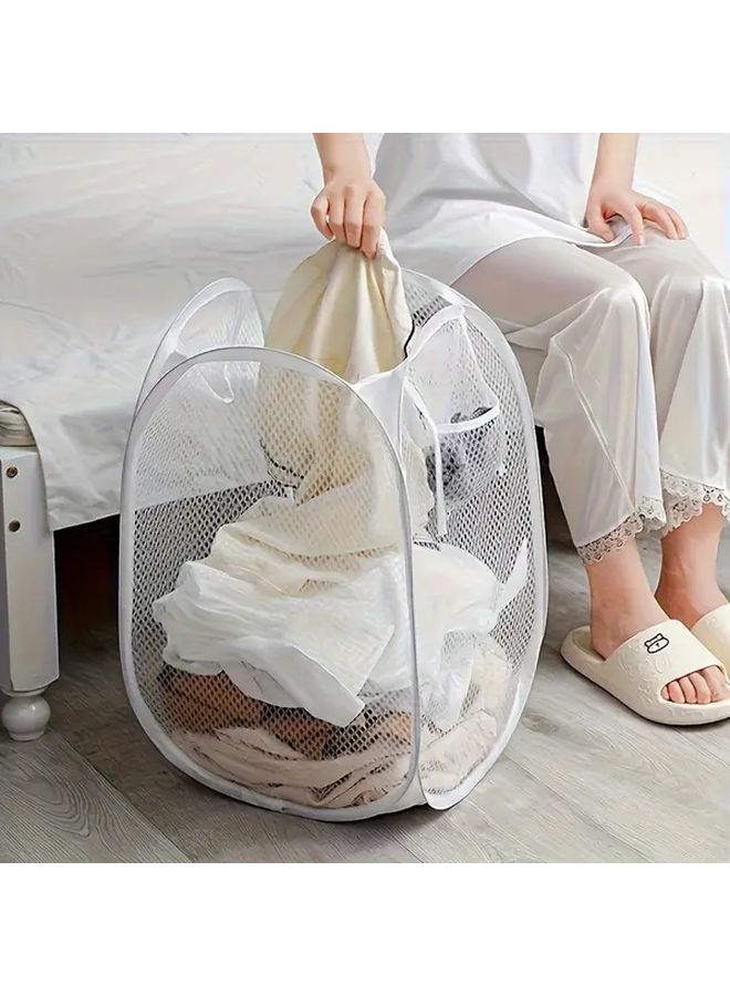 2 Pack Black Pop Up Foldable Laundry Basket With Handle Square Plastic Mesh Storage - Image 5