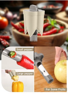 ARCHAEOPTERYX Pepper Corer, Bell Pepper Corer, Vegetable and Fruit Corer, 2 In 1 Fruit Pepper Corer Tool Kitchen Gadgets - Beige  - Image 4
