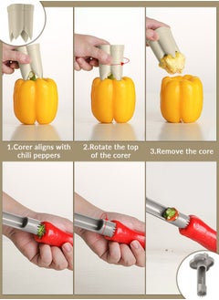 ARCHAEOPTERYX Pepper Corer, Bell Pepper Corer, Vegetable and Fruit Corer, 2 In 1 Fruit Pepper Corer Tool Kitchen Gadgets - Beige  - Image 3