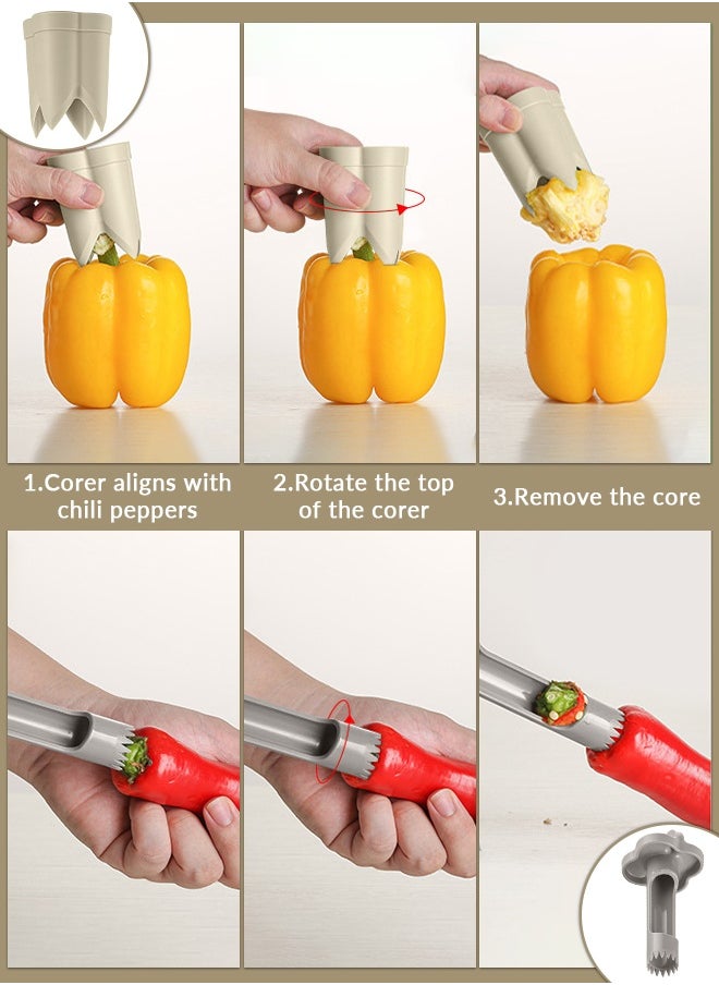 HomKawt - Pepper Corer, Bell Pepper Corer, Vegetable and Fruit Corer, 2 In 1 Fruit Pepper Corer Tool Kitchen Gadgets - Beige - Image 1