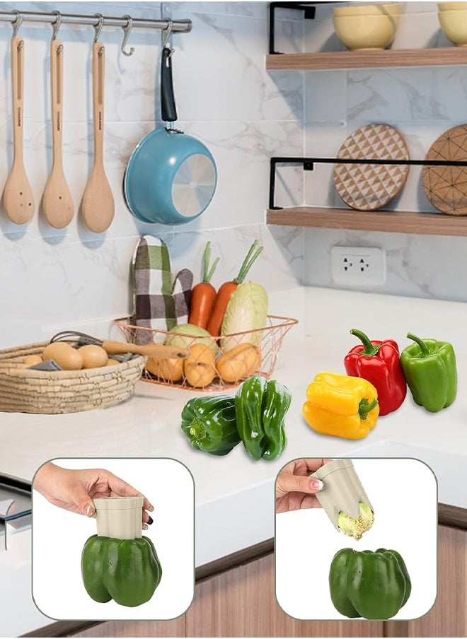 HomKawt - Pepper Corer, Bell Pepper Corer, Vegetable and Fruit Corer, 2 In 1 Fruit Pepper Corer Tool Kitchen Gadgets - Beige - Image 1