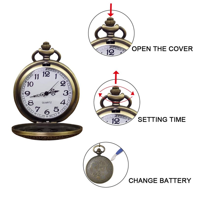 JewelryWe Retro Bronze Flower Openwork Cover Quartz Pocket Watch with 32.3 Inch Chain - Image 5