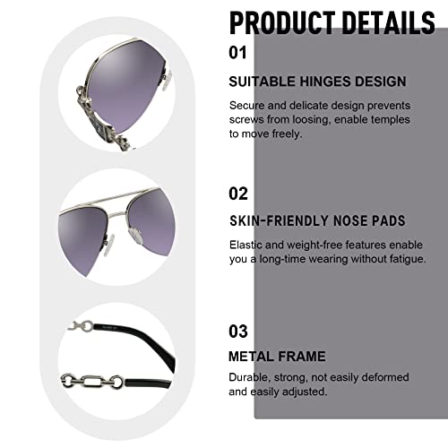 FONHCOO Aviator Sunglasses for Women Men Oversized Round Metal Frame UV400 Protection Mirrored Eye Glasses (Black) - Image 3