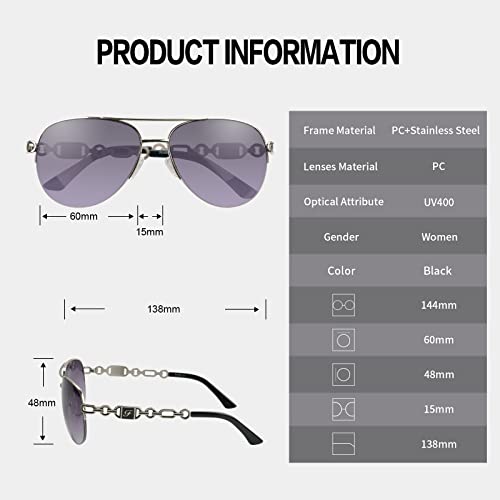 FONHCOO Aviator Sunglasses for Women Men Oversized Round Metal Frame UV400 Protection Mirrored Eye Glasses (Black) - Image 4