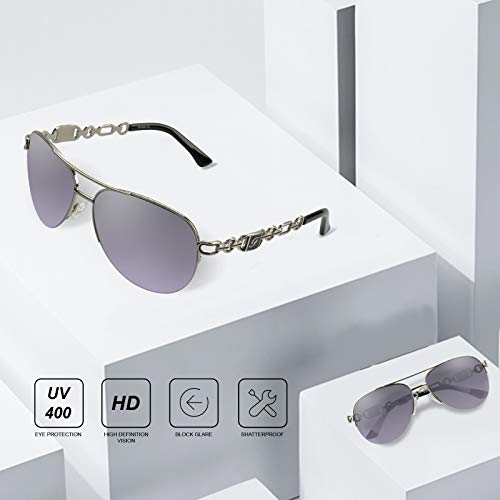 FONHCOO Aviator Sunglasses for Women Men Oversized Round Metal Frame UV400 Protection Mirrored Eye Glasses (Black) - Image 2