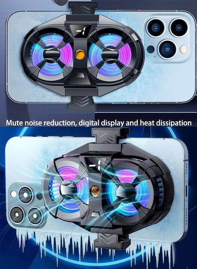 DUNISO Phone Cooler with Dual Semiconductor Cooling Chip – Ultra-Fast Cooling Radiator with Digital Display – Mobile Cooling Fan for Gaming, Tiktok Live Streaming & Outdoor Vlogging – Silent & Portable  - Image 1