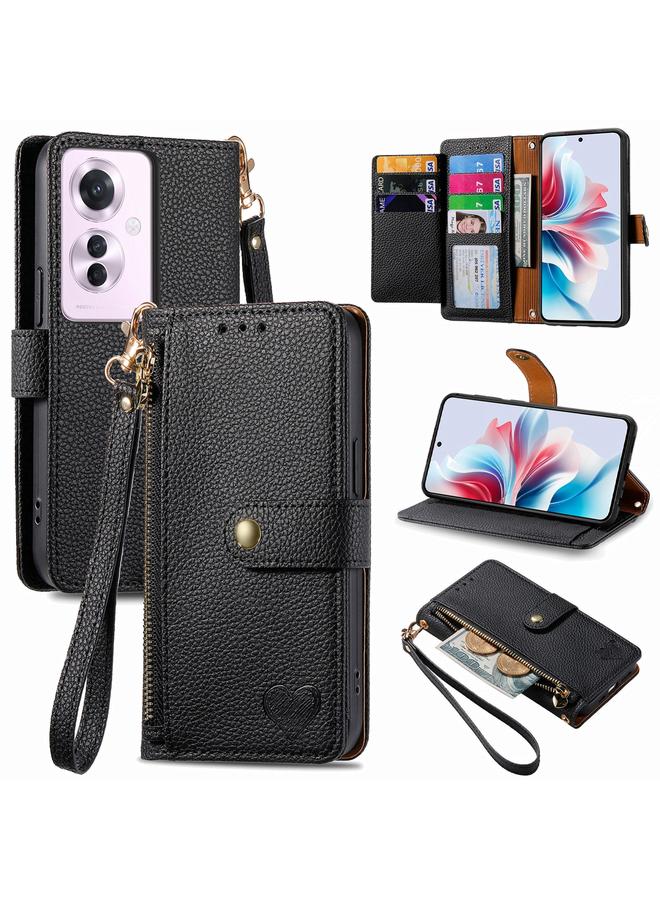 S-TOP Case For OPPO Reno11 F 5G Love Zipper Lanyard Leather Phone Case - Image 1