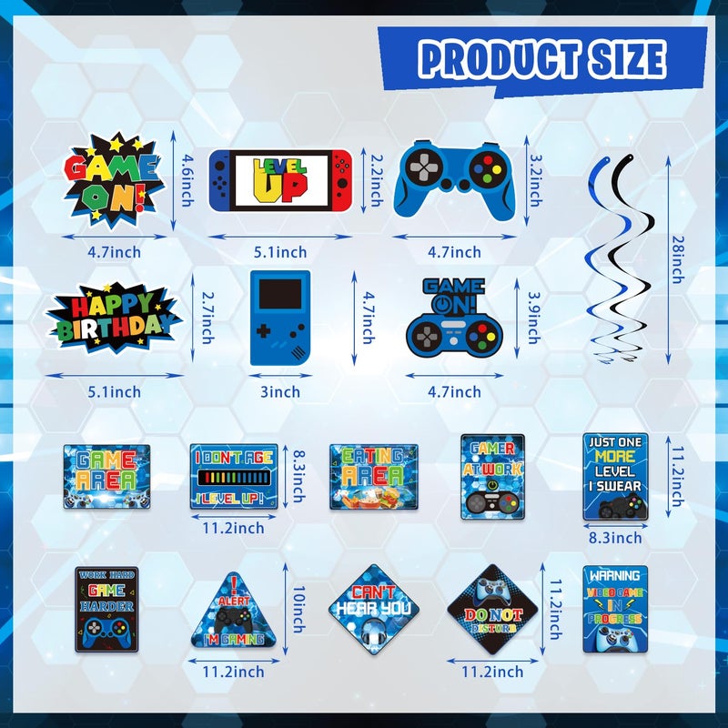 KimaruLZ Video Game Birthday Party Decorations, 179Pcs Gamer Gaming Birthday Party Supplies Decor with Backdrop, Sticker, Balloons, Cake Toppers, Tablecloth, Centerpieces, Hanging Swirls, Wall Signs - Image 5