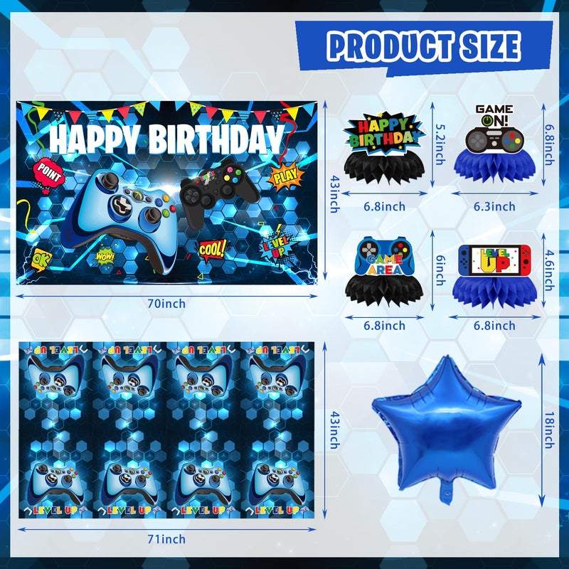 KimaruLZ Video Game Birthday Party Decorations, 179Pcs Gamer Gaming Birthday Party Supplies Decor with Backdrop, Sticker, Balloons, Cake Toppers, Tablecloth, Centerpieces, Hanging Swirls, Wall Signs - Image 4