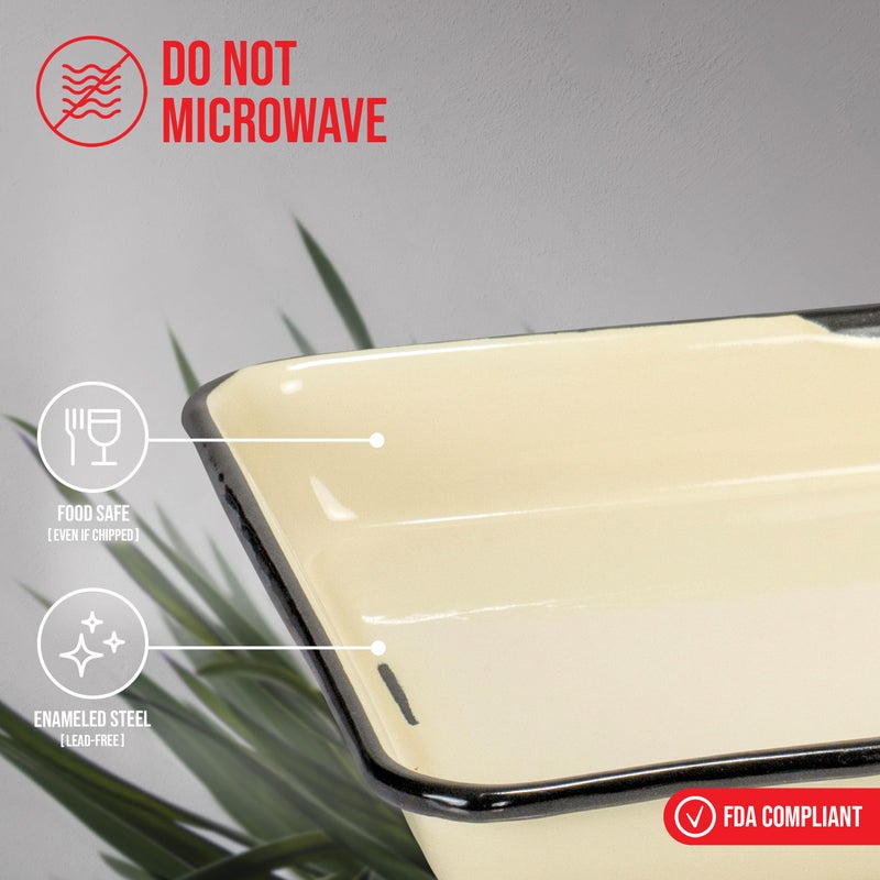 Red Co. 11 x 9 Enamelware Metal Classic 2 Quart Rectangular Serving Tray, Distressed Cream/Black Rim - Image 2