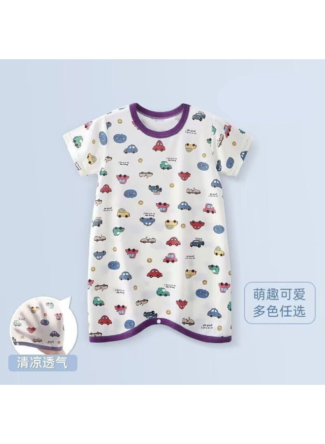 Baby One-piece Pajamas Summer Ice Silk Thin Children's One-piece Anti-kick Air Conditioning Clothes Male And Female Baby Nightgown Home Clothes