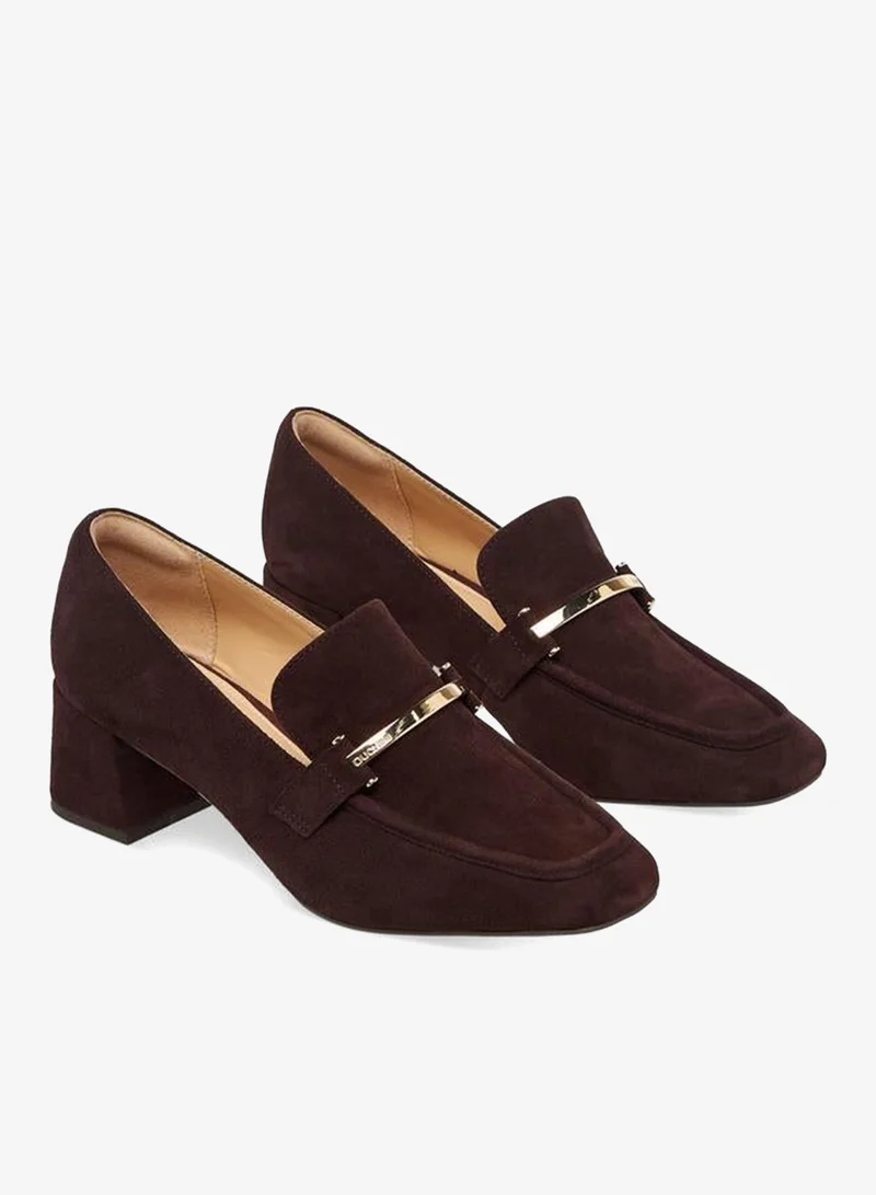 DUCHINI Women Block Heel Leather Loafers