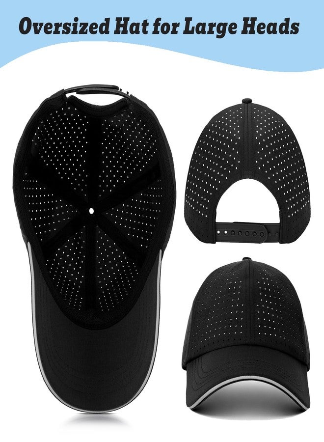 قبعة بيسبول رجالية كبيرة الحجم (XL/XXL) سريعة الجفاف، قبعة سناباك كبيرة الحجم للأداء العالي، قبعة بيسبول شبكية مقطوعة بالليزر للرؤوس الكبيرة (23.5-26 بوصة) باللون الأسود - Image 3