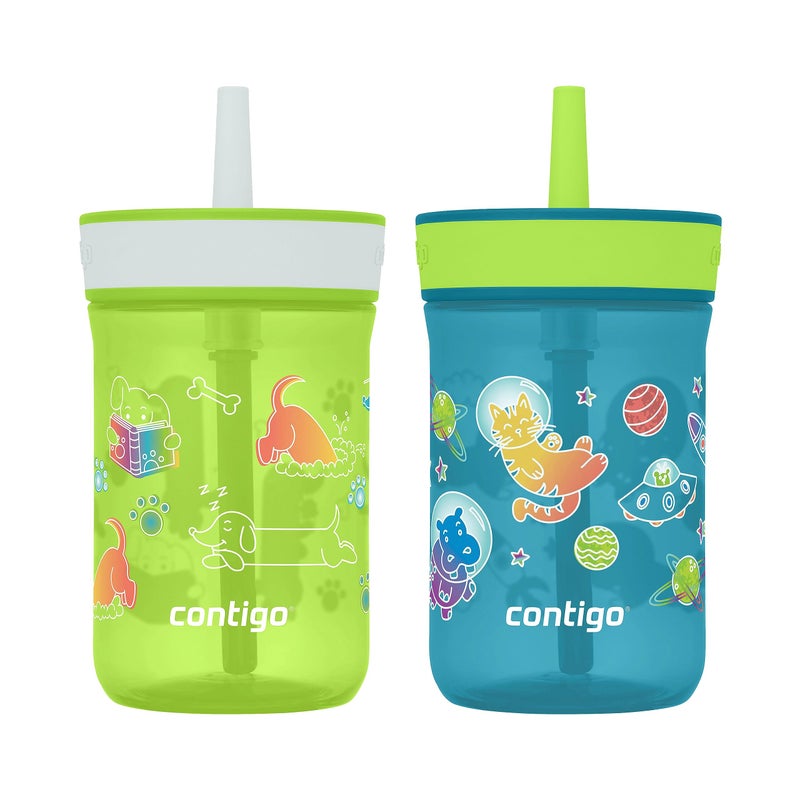 Contigo Kids’ Leighton Straw Tumbler with Spill-Proof Lid, 14 Oz., 2-Pack - Image 1