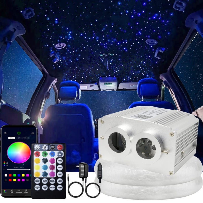AZIMOM Dual Port 16W Twinkle Bluetooth Fiber Optic Lights Star Ceiling Light Kits Mixed860pcs131ft Fibers Strands Sound Activated RGBW APPRemote Light Engine for Car Home Starlight Headliner Decor