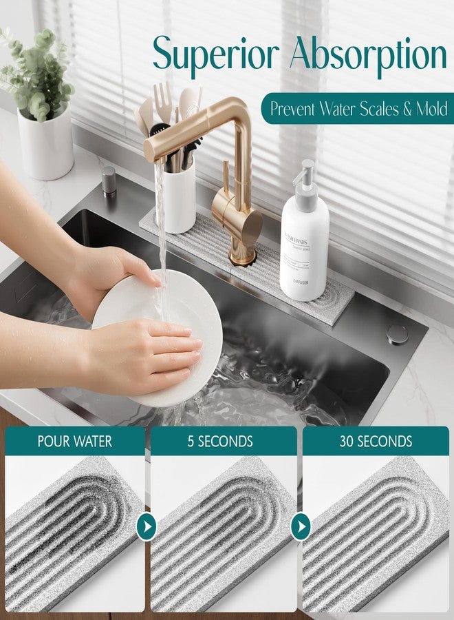 eormoe Stone Faucet Mat for Kitchen Sink, Diatomite Stone Drying Mat for Kitchen Counter, 2026 Upgraded Dishwasher-Safe & Ultra Absorbent, Chemical-Free Stone Dish Mat for Bottles Utensils (20" x 3.9") - Image 5
