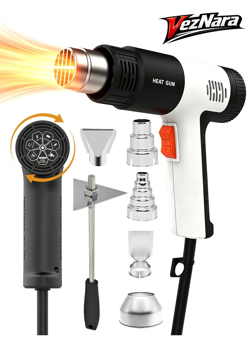 VezNara 2000W Heat Gun, Hot Air Gun with 2 Temperature Settings, 5 Nozzles, Overheat Protection, Electric Heat Gun for Shrink Wrap, Paint Removal, Crafting & DIY Projects - Image 1