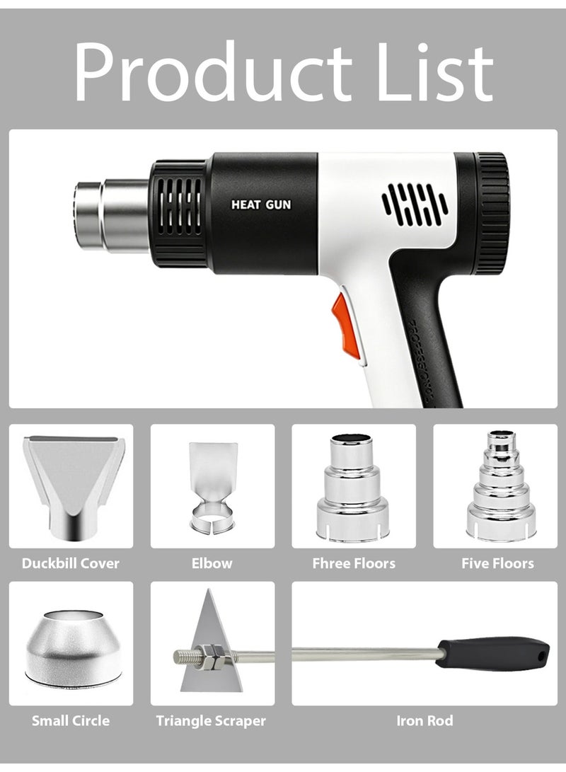 VezNara 2000W Heat Gun, Hot Air Gun with 2 Temperature Settings, 5 Nozzles, Overheat Protection, Electric Heat Gun for Shrink Wrap, Paint Removal, Crafting & DIY Projects - Image 4