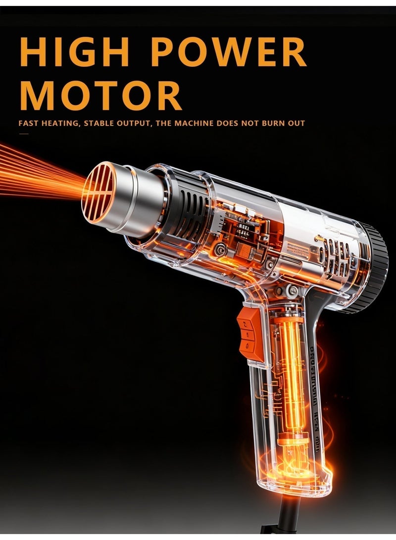 VezNara 2000W Heat Gun, Hot Air Gun with 2 Temperature Settings, 5 Nozzles, Overheat Protection, Electric Heat Gun for Shrink Wrap, Paint Removal, Crafting & DIY Projects - Image 5