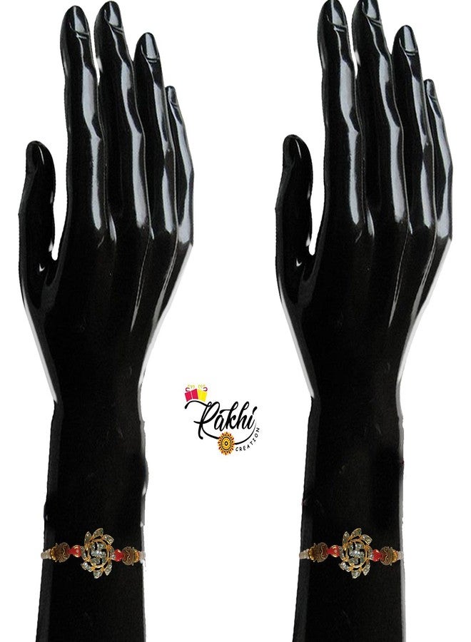 Case Creation Unisex Crystal Handcrafted AD Stone Rakhi for Brother Religious Swastik Rakhi diamond - Image 3