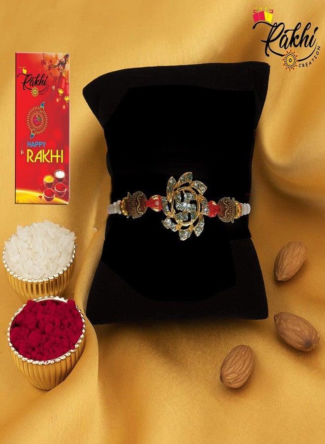 Case Creation Unisex Crystal Handcrafted AD Stone Rakhi for Brother Religious Swastik Rakhi diamond - Image 4