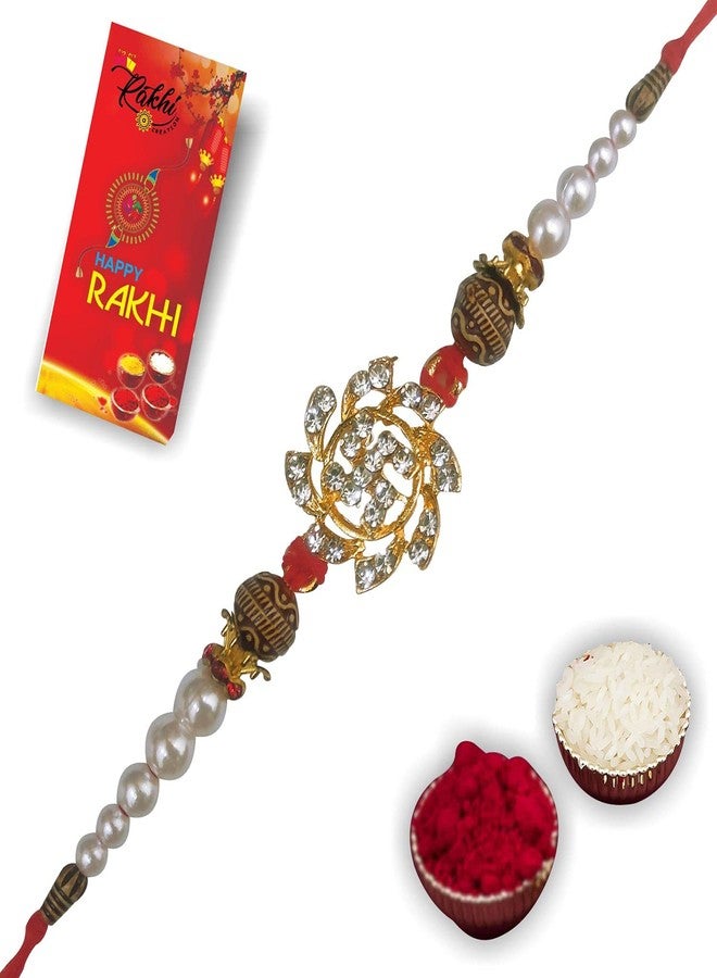 Case Creation Unisex Crystal Handcrafted AD Stone Rakhi for Brother Religious Swastik Rakhi diamond - Image 1