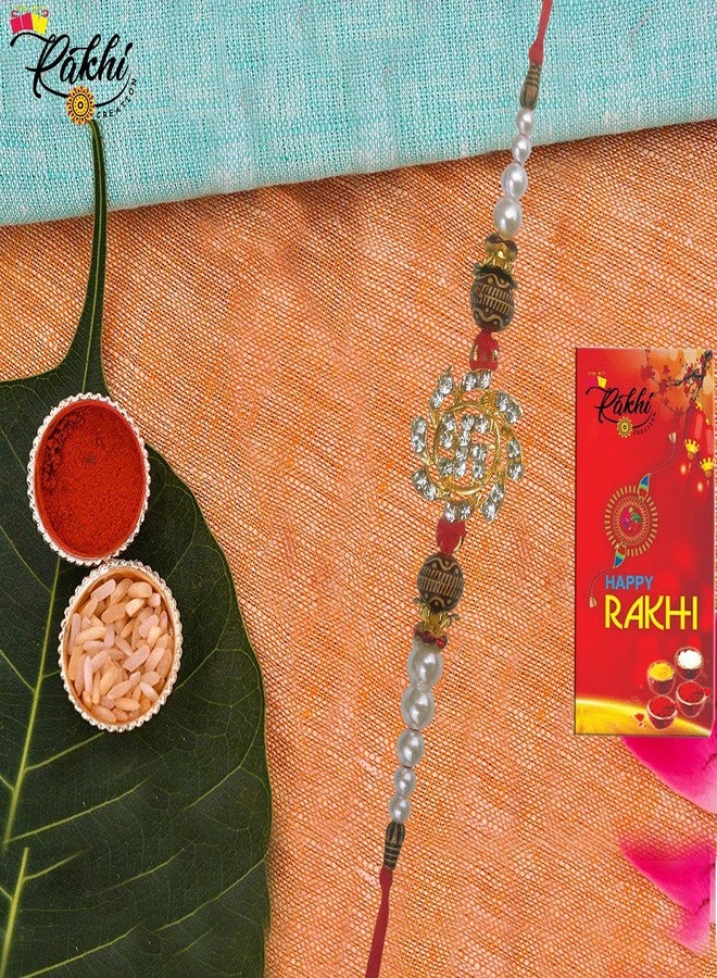 Case Creation Unisex Crystal Handcrafted AD Stone Rakhi for Brother Religious Swastik Rakhi diamond - Image 2