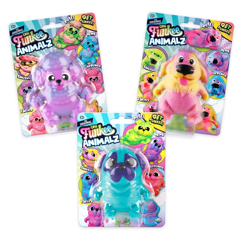 The Orb Factory مجموعة ORB Funkee Animalz MEGA من 3 جراء مضحكة ولطيفة قابلة للتمدد والضغط مثالية للتخفيف من التوتر لعبة حسية أصلية قابلة للجمع للكلاب للأطفال والبالغين - Image 3