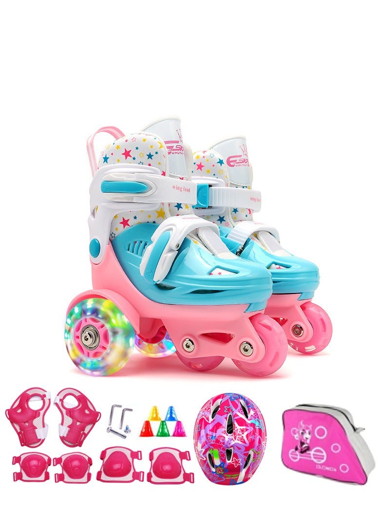 Y&D Flash Skating Shoes Kids Beginner Roller Skating Shoes Set Children Skates with Kneepad Elbow Pads Helmet Roadblock Backpack Roller Skates - Image 1