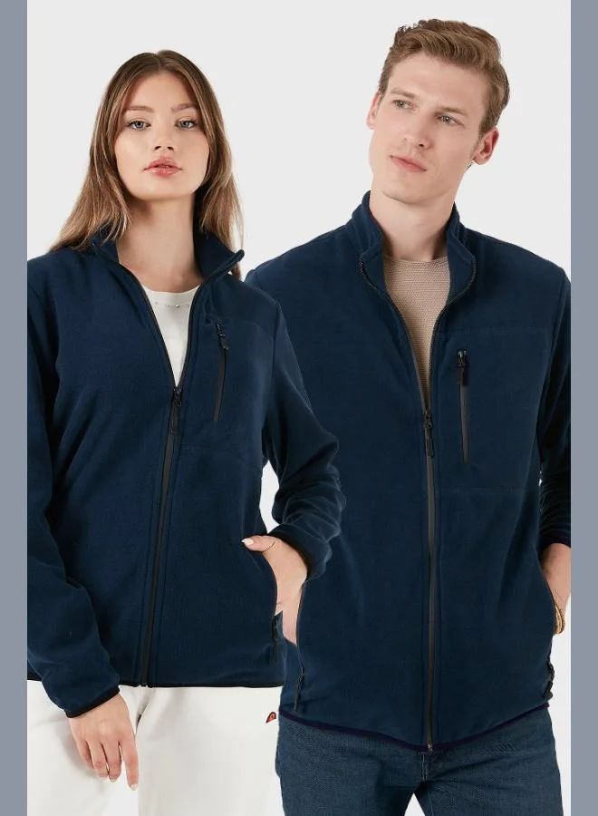 Buratti Buratti Slim Fit Pocketed Zippered Anti-Pilling Cold-Resistant Fleece Cardigan Unisex CARDIGAN 5906028S1