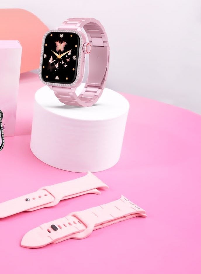 Modio MW23 Mini 36mm Smartwatch for Ladies – Elegant Pink Design with 3 Pairs of Interchangeable Straps, Compact Touchscreen Display, Health & Fitness Monitoring, Long Battery Life, Magnetic Charging Cable, Stylish and Lightweight, Compatible with Android & iOS - Image 4