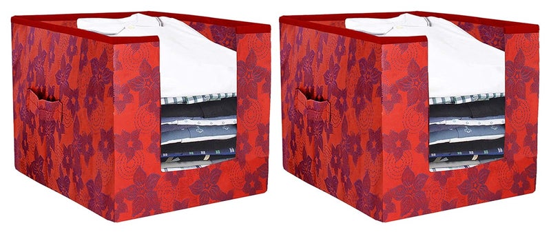 Kuber Industries Metallic Printed 2 Piece Non Woven Shirt Stacker Wardrobe Organizer Set Red CTKTC034882 - Image 1