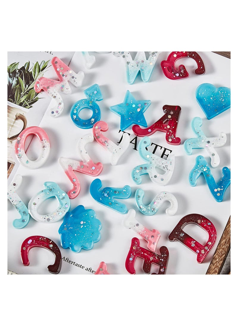 Excefore - 164Pcs Obverse Alphabet Resin Molds Kit, Silicone Molds for Resin Casting DIY, Letter & Ornament Epoxy Molds Resin Keychain Making Set with 1 Hand Drill 2 Drill Bits 160Pcs Keychain Supplies - Image 1