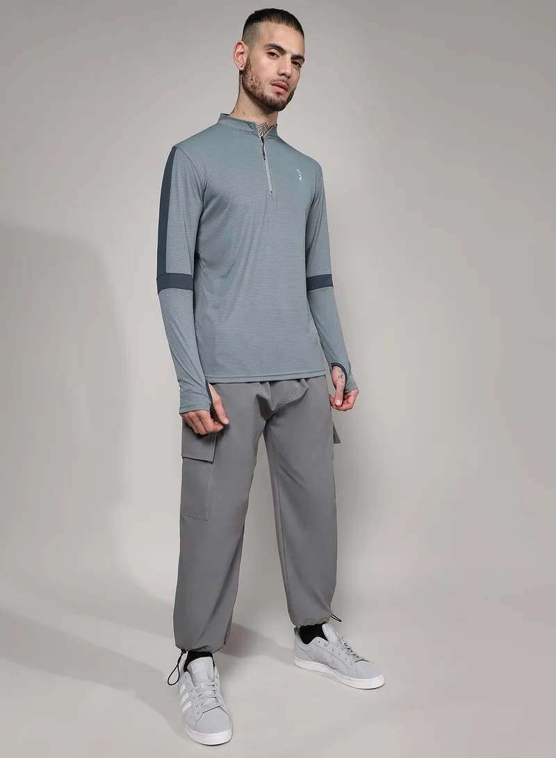 Campus Sutra Men's Charcoal Grey Basic Activewear T-Shirt