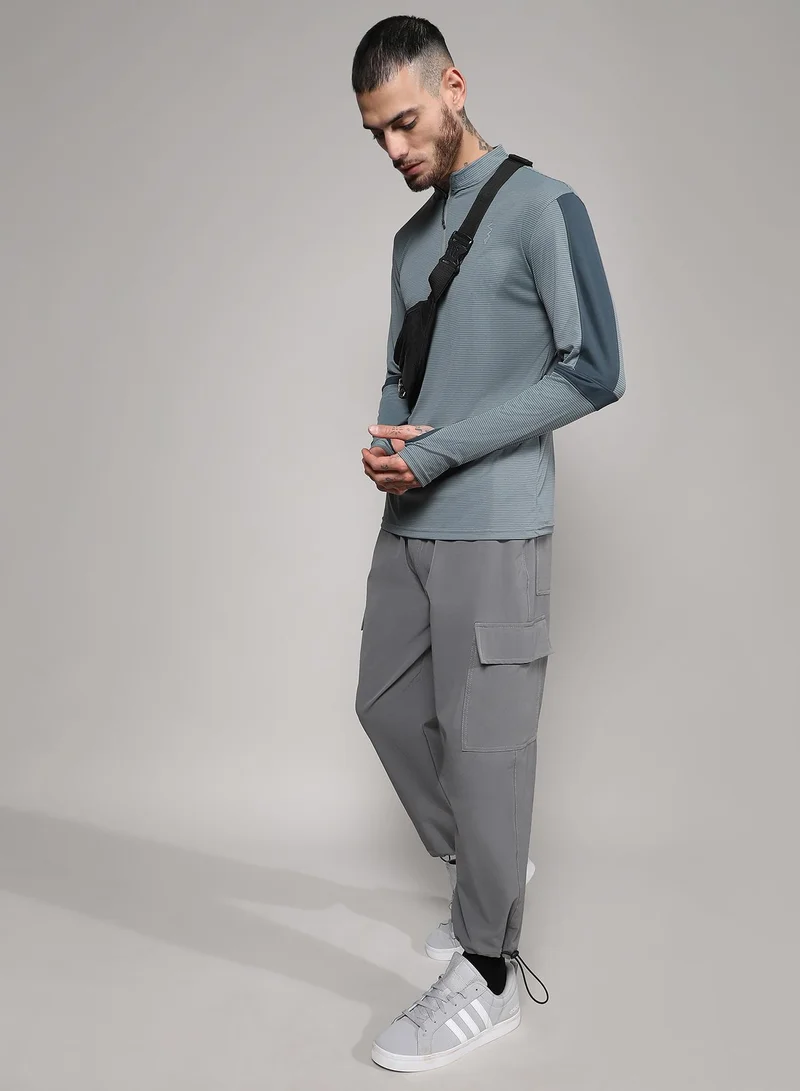 Campus Sutra Men's Charcoal Grey Basic Activewear T-Shirt