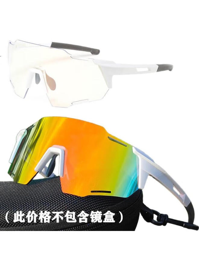LOVECRAFT Outdoor Sports Photochromic Cycling Glasses, White Frame With Photochromic Red Mercury Lenses, Bicycle Windproof Mountain Climbing Sunglasses, Protective Goggles - Image 1