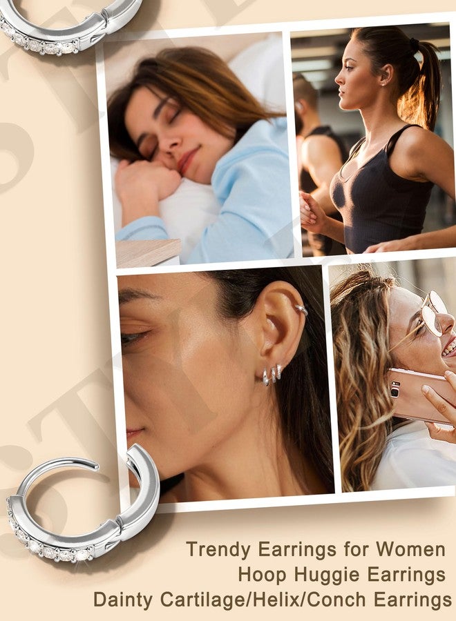 Jstyle Small Gold Hoop Earrings for Women Chunky Trendy 14K Gold Plated Huggie Earrings Set Hypoallergenic Cartilage Earring Stacks Cute Stackable CZ Huggie Hoops Earring Sets for Multiple Piercing - Image 3