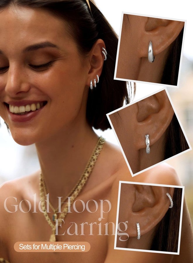 Jstyle Small Gold Hoop Earrings for Women Chunky Trendy 14K Gold Plated Huggie Earrings Set Hypoallergenic Cartilage Earring Stacks Cute Stackable CZ Huggie Hoops Earring Sets for Multiple Piercing - Image 5