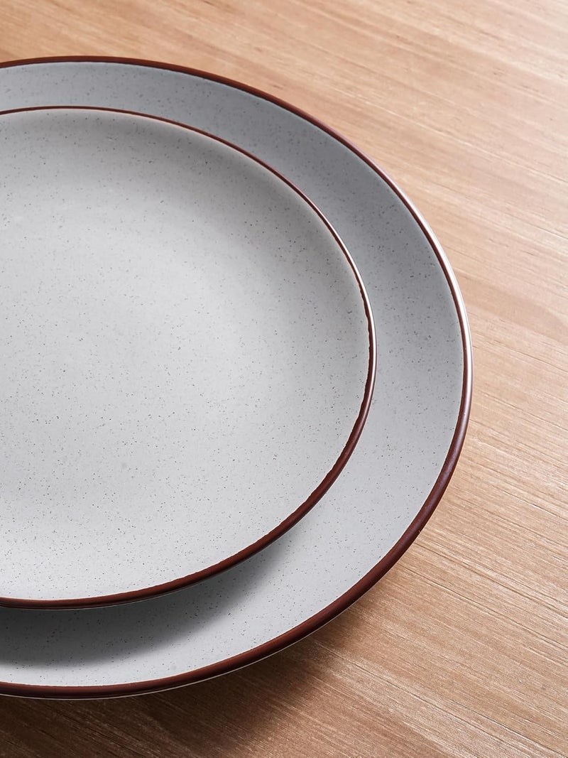 Famiware Venus Ceramic Plates and Bowls Sets Speckled Dinnerware Dish Sets for 4 12 Pieces  Microwave and Dishwasher Safe Matte Light Grey - Image 4