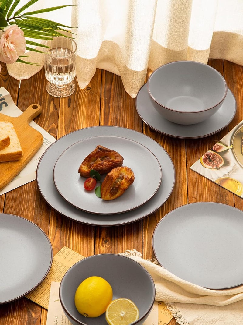 Famiware Venus Ceramic Plates and Bowls Sets Speckled Dinnerware Dish Sets for 4 12 Pieces  Microwave and Dishwasher Safe Matte Light Grey - Image 5