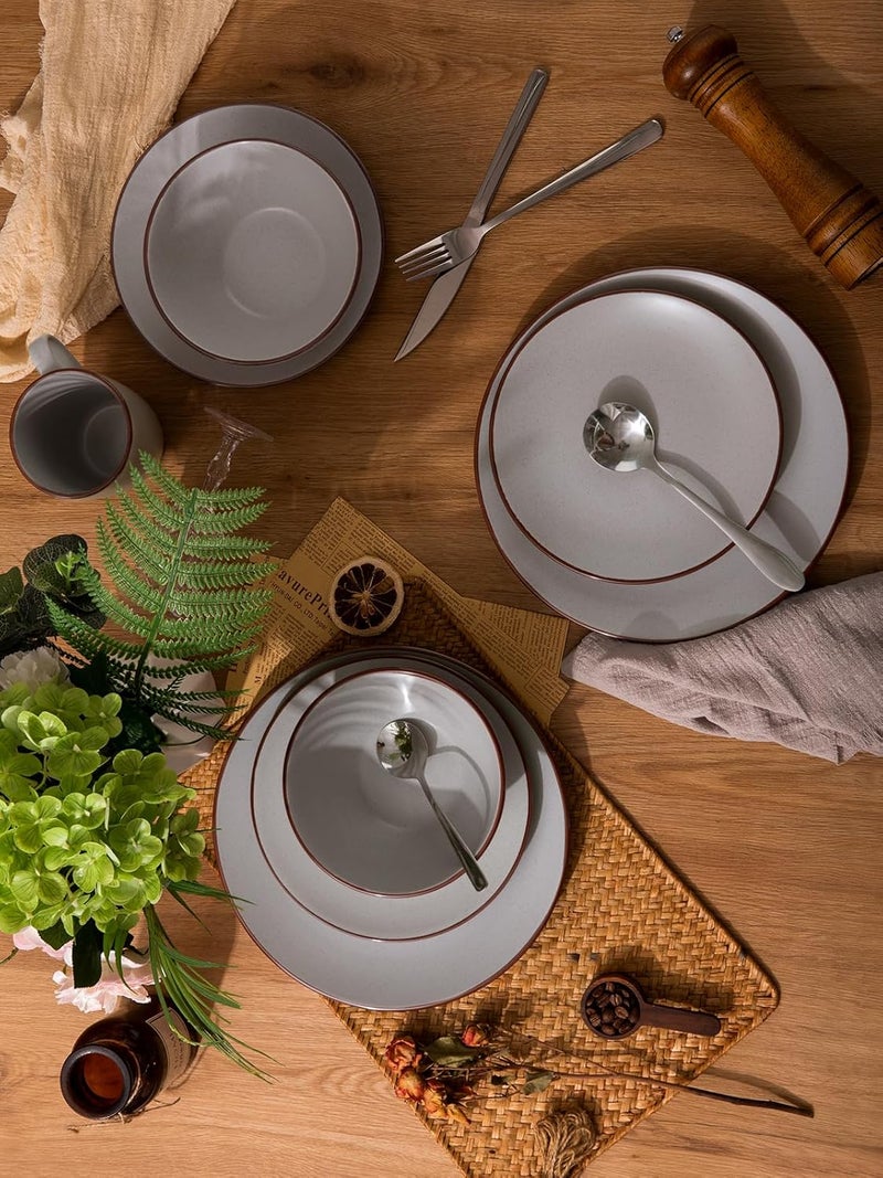 Famiware Venus Ceramic Plates and Bowls Sets Speckled Dinnerware Dish Sets for 4 12 Pieces  Microwave and Dishwasher Safe Matte Light Grey - Image 3