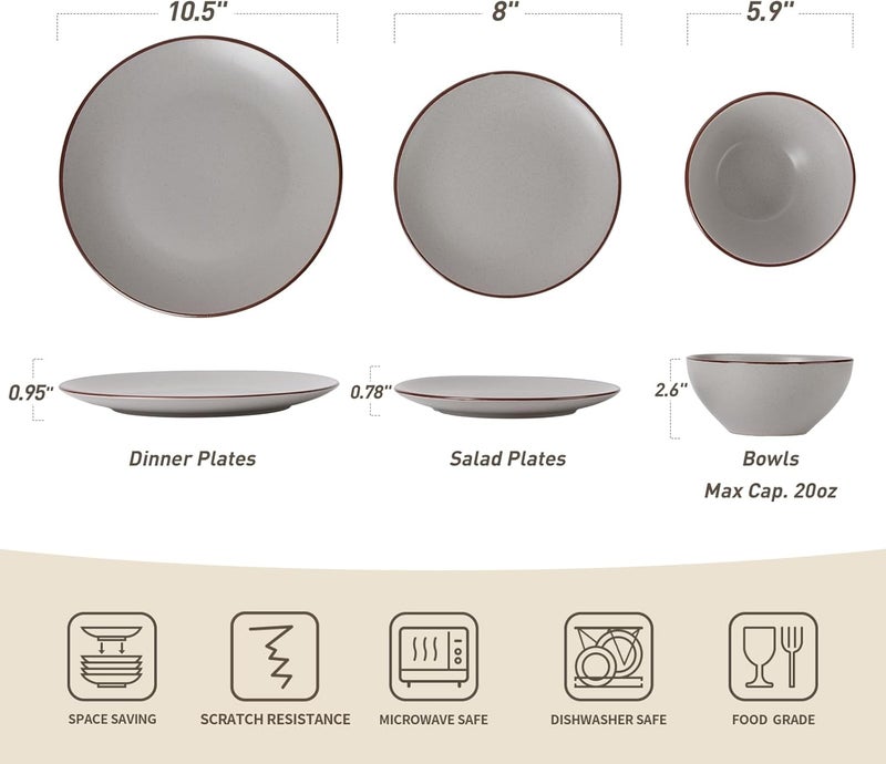 Famiware Venus Ceramic Plates and Bowls Sets Speckled Dinnerware Dish Sets for 4 12 Pieces  Microwave and Dishwasher Safe Matte Light Grey - Image 2