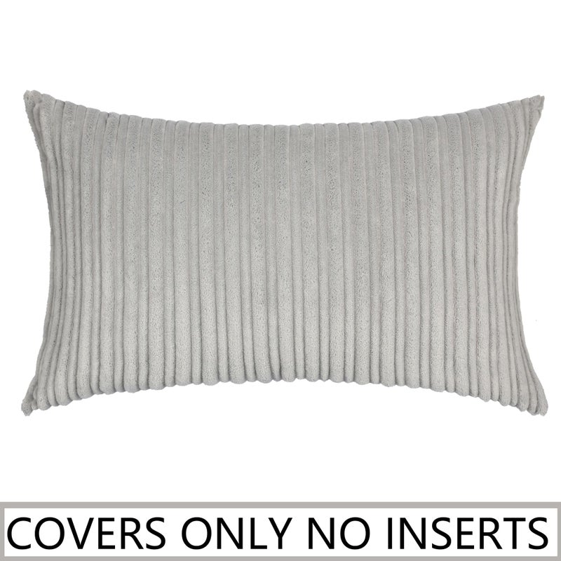 UGS UGASA UGASA Velvet Pillow Covers Striped, Decorative Throw Cushion Case with Hidden Zipper for Home Couch/Bedroom, Soft Cozy Solid Oblong, 1 Piece (12"x20", Light Grey) - Image 5