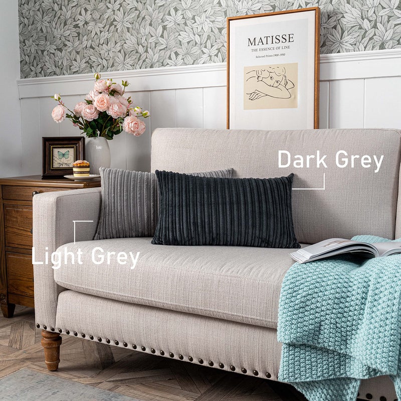 UGS UGASA UGASA Velvet Pillow Covers Striped, Decorative Throw Cushion Case with Hidden Zipper for Home Couch/Bedroom, Soft Cozy Solid Oblong, 1 Piece (12"x20", Light Grey) - Image 4
