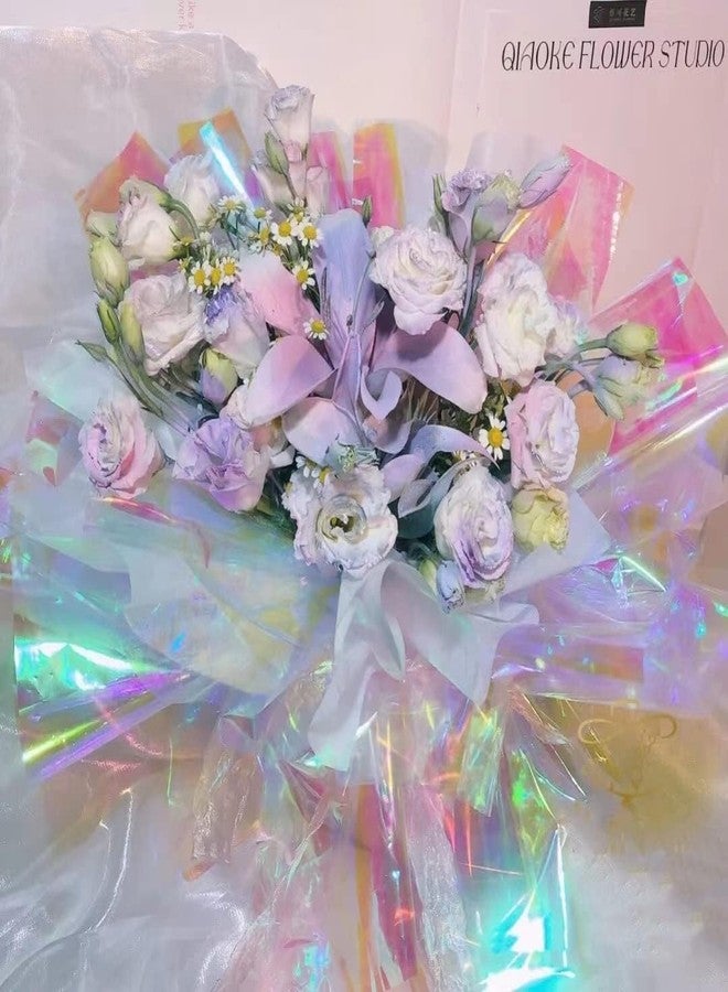 shareluck Valentine's Day Iridescent Cellophane Wrap for Gift Baskets Easter Rainbow Wrapping Film (50' Long x 17" Wide) Colored Film Roll to Wrap Gift Baskets, Flower, DIY Craft for Easter Decor. - Image 3