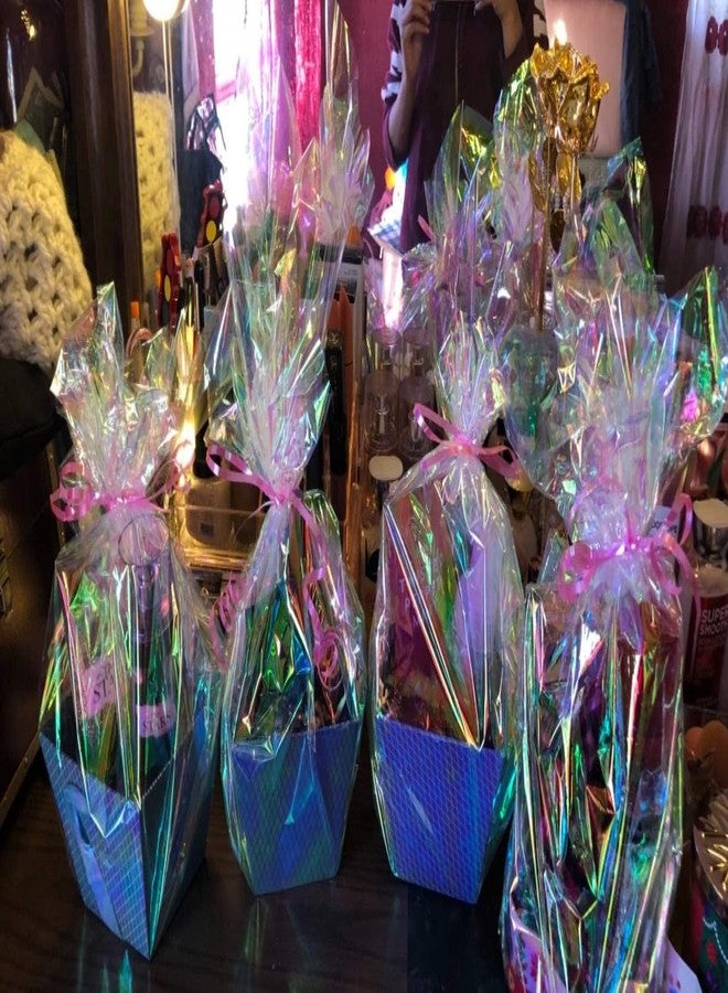shareluck Valentine's Day Iridescent Cellophane Wrap for Gift Baskets Easter Rainbow Wrapping Film (50' Long x 17" Wide) Colored Film Roll to Wrap Gift Baskets, Flower, DIY Craft for Easter Decor. - Image 2